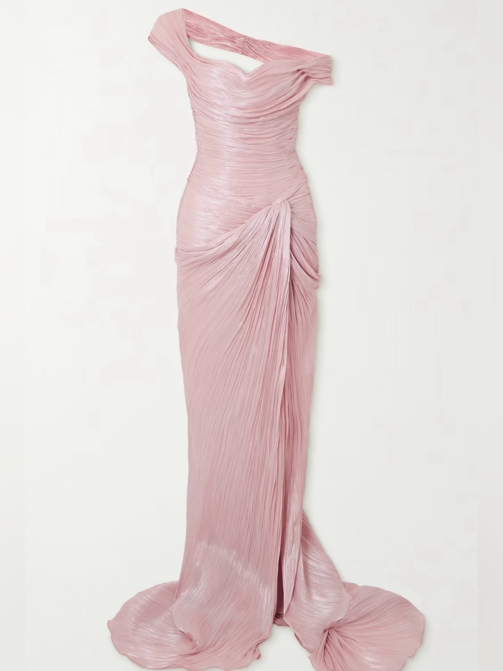 One-Shoulder Pleated Maxi Dress in Blush Pink